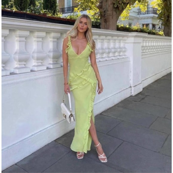 House of CB Dresses & Skirts - House of CB Pixie Dress Ruffle Maxi Sleeveless, Lime Green